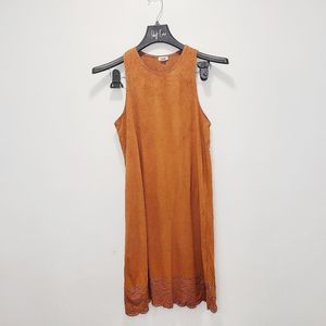 GARAGE brown faux suede sleeveless slip mini dress